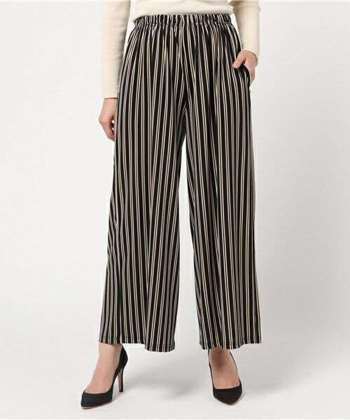 actuel（アクチュエル）の「強撚ストライプワイドパンツ（その他パンツ・レディース・ブラック/ベージュ・FREE）」の2枚目の写真