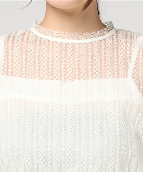 archives（アルシーヴ）の「ストライプレース シャーリングトップス（Tシャツ/カットソー・レディース・オフホワイト/ブラック/ブルー・MEDIUM）」の7枚目の写真