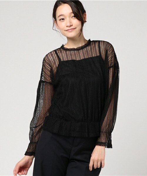 archives（アルシーヴ）の「ストライプレース シャーリングトップス（Tシャツ/カットソー・レディース・オフホワイト/ブラック/ブルー・MEDIUM）」の2枚目の写真