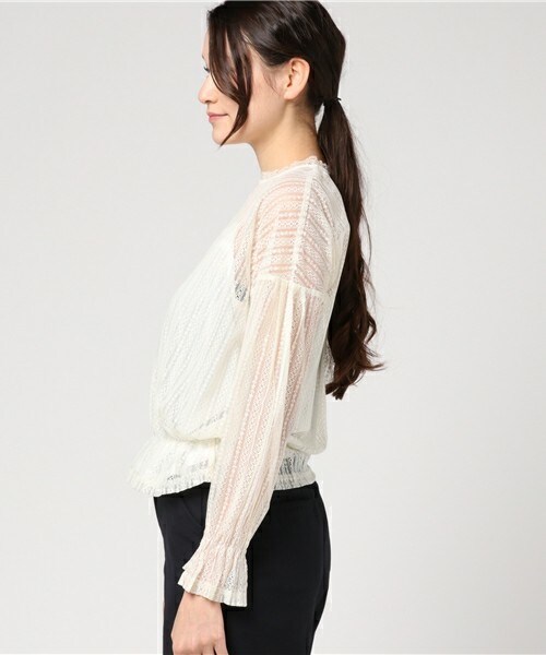 archives（アルシーヴ）の「ストライプレース シャーリングトップス（Tシャツ/カットソー・レディース・オフホワイト/ブラック/ブルー・MEDIUM）」の5枚目の写真