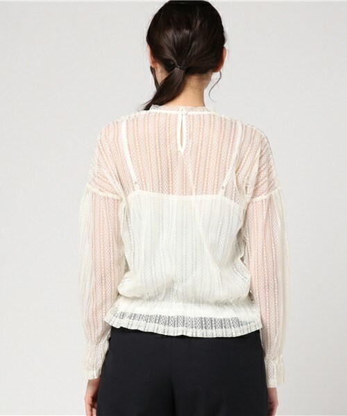 archives（アルシーヴ）の「ストライプレース シャーリングトップス（Tシャツ/カットソー・レディース・オフホワイト/ブラック/ブルー・MEDIUM）」の6枚目の写真