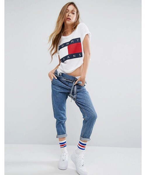 tommy jeans（トミー ジーンズ）の「Tommy Jeans Crop Logo T-shirt（Tシャツ/カットソー・レディース・White・US 10）」の2枚目の写真