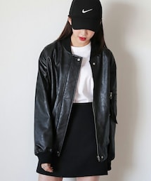 DHOLIC | 2COLORSレザーテイストブルゾン(ブルゾン)