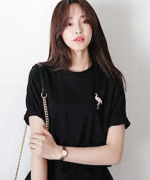 DHOLIC | 2TYPE刺繍ポイントショートスリーブTシャツ(Tシャツ/カットソー)