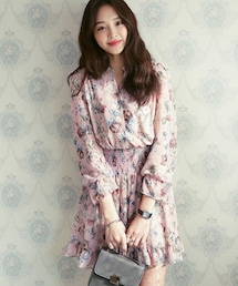 DHOLIC | Vネックウエストマークフリルシフォンフラワーワンピース(ワンピース)