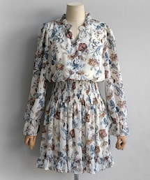 DHOLIC | Vネックウエストマークフリルシフォンフラワーワンピース(ワンピース)