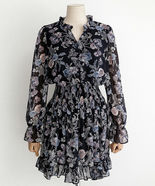 DHOLIC（ディーホリック）の「Vネックウエストマークフリルシフォンフラワーワンピース（ワンピース・レディース・FREE）」の3枚目の写真