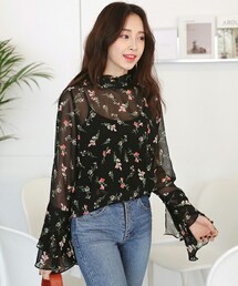 DHOLIC | フリルネックラッフルスリーブフラワーブラウス(シャツ/ブラウス)