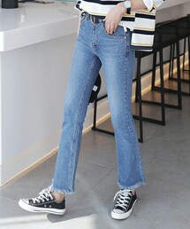 DHOLIC | フリンジヘムブーツカットブルーデニムパンツ(デニムパンツ)