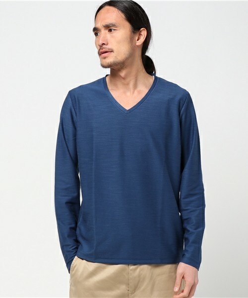 ESSENTIAL GARMENT MEN'S BIGI（エッセンシャルガーメントメンズビギ）の「Vネック長袖Ｔシャツ / スラブインレイ（Tシャツ/カットソー・メンズ・ホワイト/グレー/ネイビー/ピンク・SMALL/MEDIUM/LARGE）」の3枚目の写真