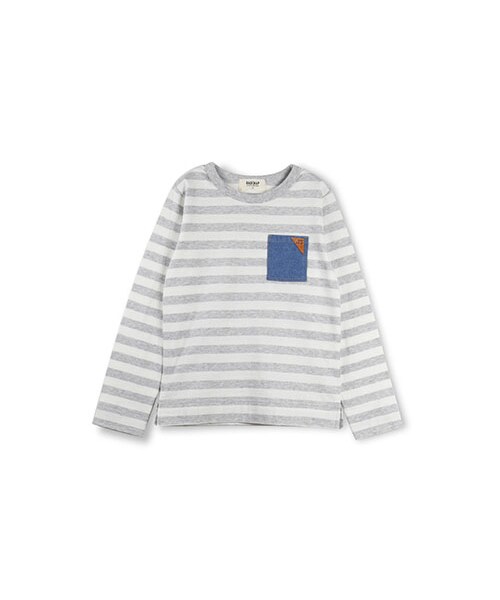 RADCHAP（ラッドチャップ）の「デニムポケット長袖ボーダーTシャツ（Tシャツ/カットソー・キッズ・イエロー/ネイビーブルー/杢グレー・80～140）」の2枚目の写真