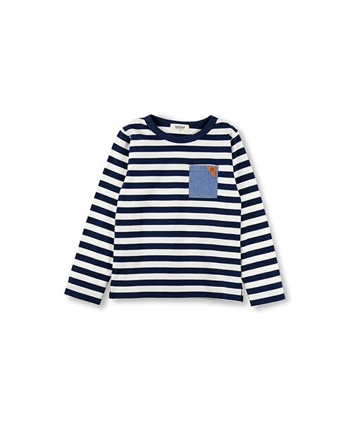 RADCHAP（ラッドチャップ）の「デニムポケット長袖ボーダーTシャツ（Tシャツ/カットソー・キッズ・イエロー/ネイビーブルー/杢グレー・80～140）」の3枚目の写真