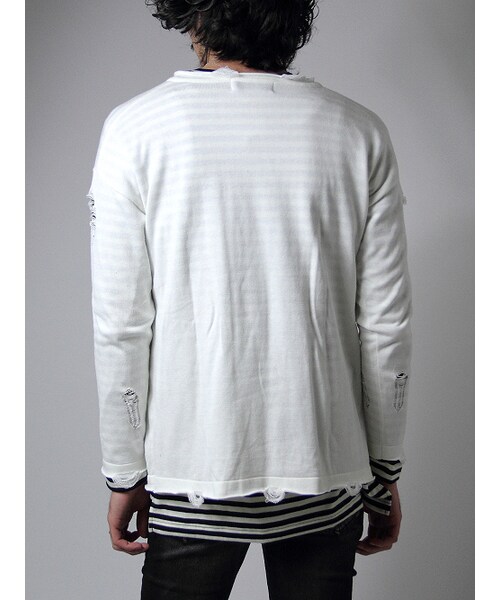 Luv maison（ラブメゾン）の「ダメージニットアンサンブルVネックニット（トップス・メンズ・ブラック/ホワイト・M/L）」の3枚目の写真