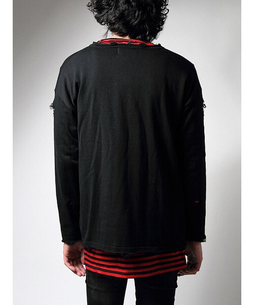 Luv maison（ラブメゾン）の「ダメージニットアンサンブルVネックニット（トップス・メンズ・ブラック/ホワイト・M/L）」の13枚目の写真