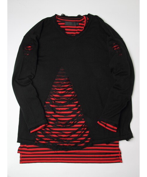 Luv maison（ラブメゾン）の「ダメージニットアンサンブルVネックニット（トップス・メンズ・ブラック/ホワイト・M/L）」の21枚目の写真