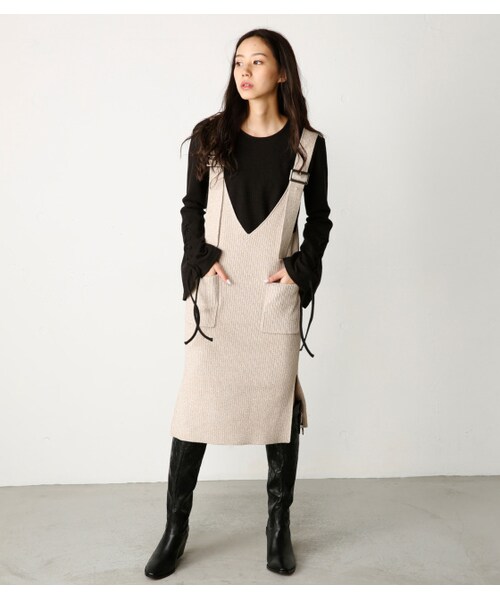 MOUSSY（マウジー）の「MOUSSY RIB KNIT JUMPER スカート（スカート・レディース・BLK/L/BEG・F）」の2枚目の写真