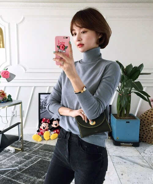 no brand（ノーブランド）の「IMVELY 基本が大事タートルネックニット(C)FDB（ニット/セーター・レディース・アイボリー(IV)/ライトベージュ(LBE)/グレー(GR)・FREE）」の2枚目の写真