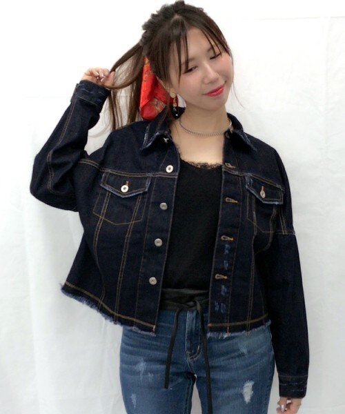 archives（アルシーヴ）の「【ZOZO先行予約】カットオフＧジャン（デニムジャケット・レディース・ダークブルー/ロイヤルブルー・MEDIUM）」の2枚目の写真