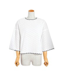 flower | scallop emb lace top ～ｽｶﾗｯﾌﾟｴﾝﾌﾞﾛｲﾀﾞﾘｰﾚｰｽﾄｯﾌﾟ(シャツ/ブラウス)