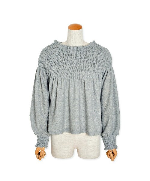 flower(フラワー)の「shirring knit top ~シャーリングニットトップ(ニット/セーター・レディース・gray/beige・FREE)」の1枚目の写真