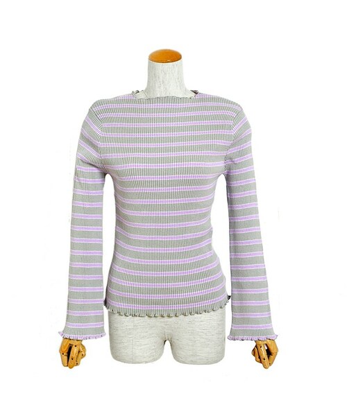 flower（フラワー）の「frill multi border～フリルマルチボーダー（Tシャツ/カットソー・レディース・blue/gray・FREE）」の2枚目の写真