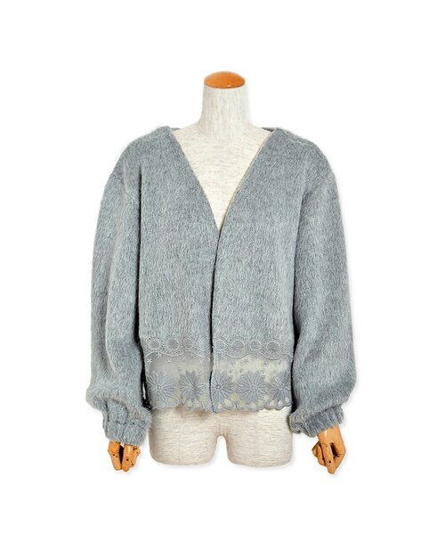 flower（フラワー）の「lace mix cardigan ～ﾚｰｽﾐｯｸｽｶｰﾃﾞｨｶﾞﾝ（カーディガン/ボレロ・レディース・white/gray・FREE）」の2枚目の写真