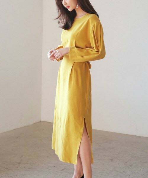 DHOLIC（ディーホリック）の「ロングストラップパフスリーブロングワンピース（ワンピース・レディース・/マスタード/ブラック/ディープレッド・FREE）」の3枚目の写真