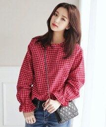 DHOLIC | ラウンドネックチェックブラウス(シャツ/ブラウス)