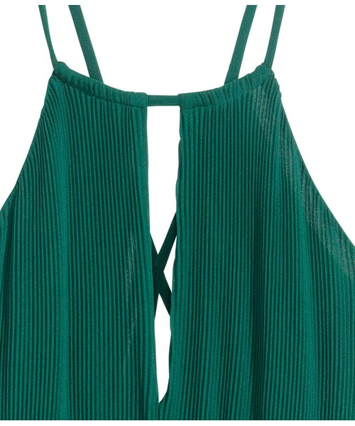 H&M - Pleated Halterneck Dress - Dark green - Ladies