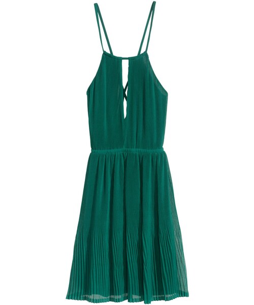 H&M - Pleated Halterneck Dress - Dark green - Ladies