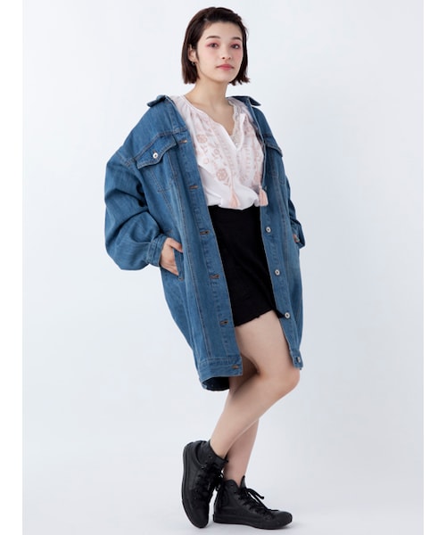 w closet(ダブルクローゼット)の「【S/S】ウォッシュ加工ビッグロングGジャン(ジャケット/アウター・レディース・ブルー/ネイビー・FREE)」の14枚目の写真