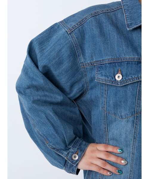 w closet(ダブルクローゼット)の「【S/S】ウォッシュ加工ビッグロングGジャン(ジャケット/アウター・レディース・ブルー/ネイビー・FREE)」の9枚目の写真