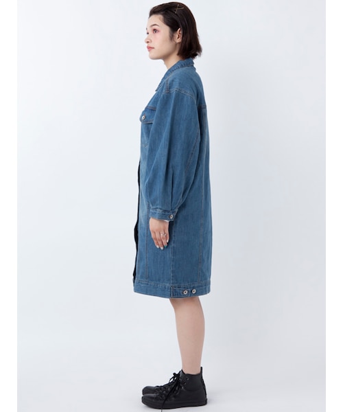 w closet(ダブルクローゼット)の「【S/S】ウォッシュ加工ビッグロングGジャン(ジャケット/アウター・レディース・ブルー/ネイビー・FREE)」の4枚目の写真