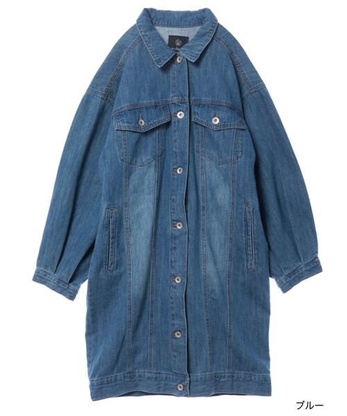 w closet(ダブルクローゼット)の「【S/S】ウォッシュ加工ビッグロングGジャン(ジャケット/アウター・レディース・ブルー/ネイビー・FREE)」の1枚目の写真