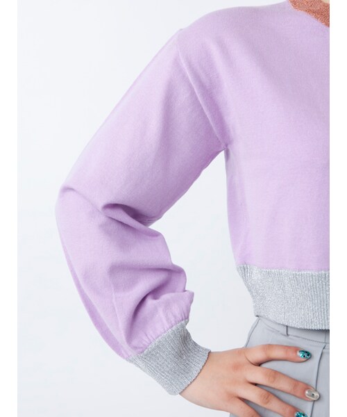 w closet(ダブルクローゼット)の「【S/S】天竺編みリブラメプルオーバー(トップス・レディース・ピンクベージュ/ラベンダー/オフホワイト×ブラック・FREE)」の8枚目の写真