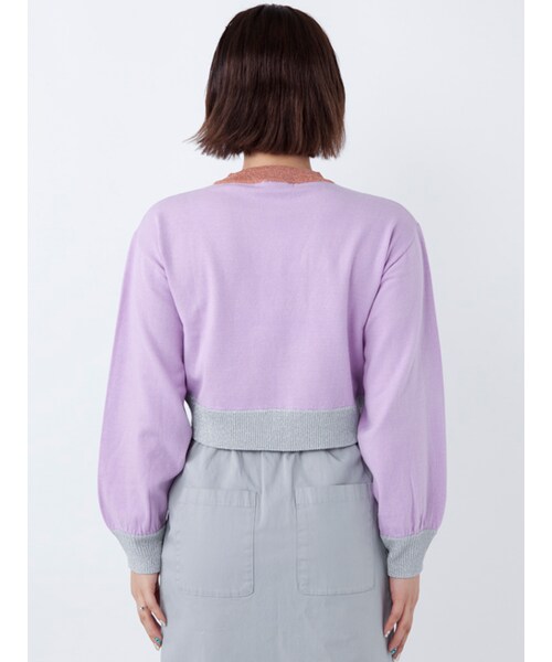 w closet(ダブルクローゼット)の「【S/S】天竺編みリブラメプルオーバー(トップス・レディース・ピンクベージュ/ラベンダー/オフホワイト×ブラック・FREE)」の6枚目の写真
