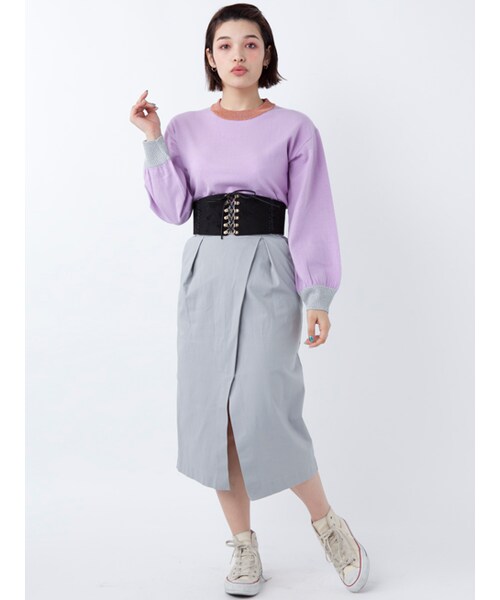 w closet(ダブルクローゼット)の「【S/S】天竺編みリブラメプルオーバー(トップス・レディース・ピンクベージュ/ラベンダー/オフホワイト×ブラック・FREE)」の11枚目の写真