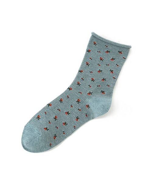 靴下屋（クツシタヤ）の「クルクルワッフル花柄ソックス（ソックス・靴下・レディース・オフホワイト/グレーモク/チャコールモク/シャーベット/カーキ/メイブルー/インディゴブルー・22.0～24.0cm）」の4枚目の写真