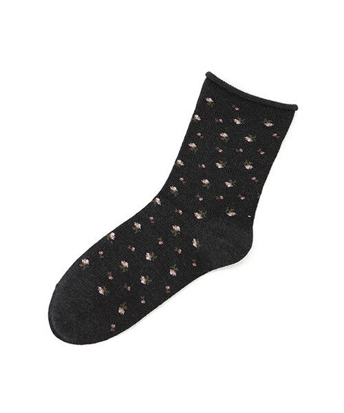 靴下屋（クツシタヤ）の「クルクルワッフル花柄ソックス（ソックス・靴下・レディース・オフホワイト/グレーモク/チャコールモク/シャーベット/カーキ/メイブルー/インディゴブルー・22.0～24.0cm）」の5枚目の写真