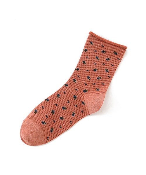 靴下屋（クツシタヤ）の「クルクルワッフル花柄ソックス（ソックス・靴下・レディース・オフホワイト/グレーモク/チャコールモク/シャーベット/カーキ/メイブルー/インディゴブルー・22.0～24.0cm）」の6枚目の写真