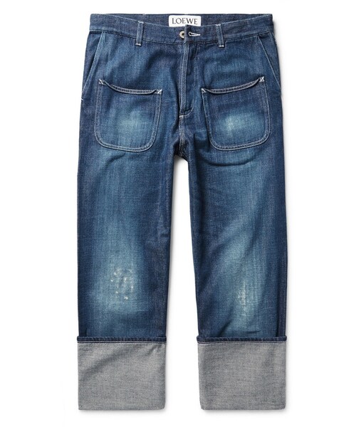 LOEWE ロエベ ジーンズ コットンデニム パイピング ロゴパッチ 24SS NEW】LOEWE_women / アナグラム クロップド ジーンズ