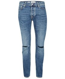 TOPMAN | Mid Wash Blue Ripped Stretch Slim Jeans(デニムパンツ)