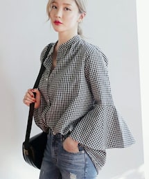 DHOLIC | ベルスリーブギンガムチェックブラウス(シャツ/ブラウス)