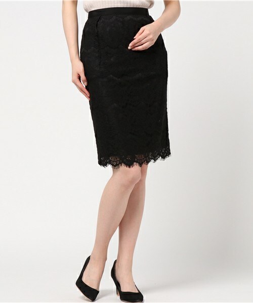 actuel（アクチュエル）の「スカラップレースタイトスカート（スカート・レディース・オフホワイト/ブラック・FREE）」の2枚目の写真