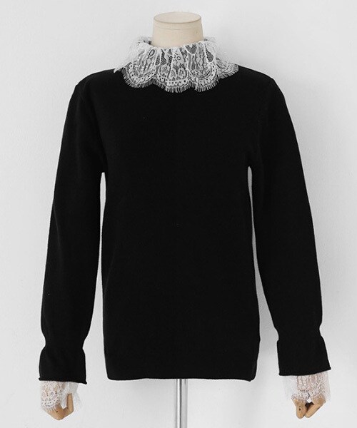 DHOLIC（ディーホリック）の「レーストリミングニットTシャツ（Tシャツ/カットソー・レディース・FREE）」の2枚目の写真