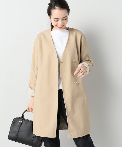 SLOBE IENA ボンディングノーカラーコート ベージュ イエナ SLOBE IENA（スローブイエナ）の「ボンディングノーカラーコート