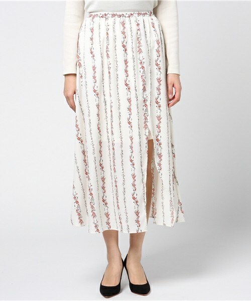 archives（アルシーヴ）の「ストライプ花柄スリットスカート（スカート・レディース・オフホワイト/ブラック/ネイビー・MEDIUM）」の4枚目の写真