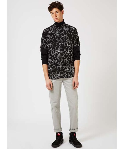 TOPMAN（トップマン）の「Black and White Flower Outline Print Short Sleeve Casual Shirt（シャツ/ブラウス・メンズ・Black・XS/M/L/XL）」の3枚目の写真