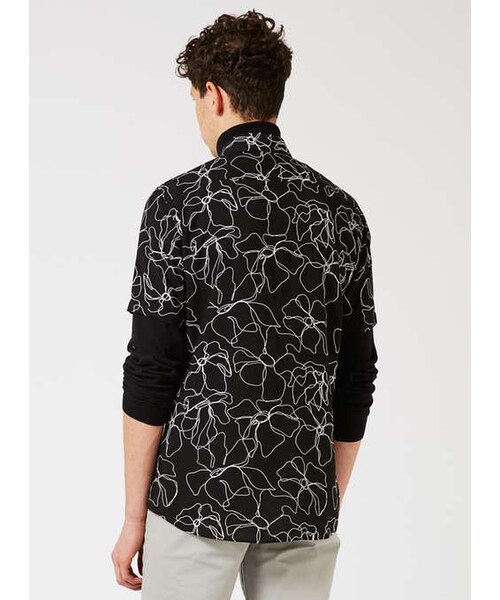TOPMAN（トップマン）の「Black and White Flower Outline Print Short Sleeve Casual Shirt（シャツ/ブラウス・メンズ・Black・XS/M/L/XL）」の2枚目の写真