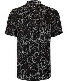 TOPMAN | Black and White Flower Outline Print Short Sleeve Casual Shirt(シャツ/ブラウス)